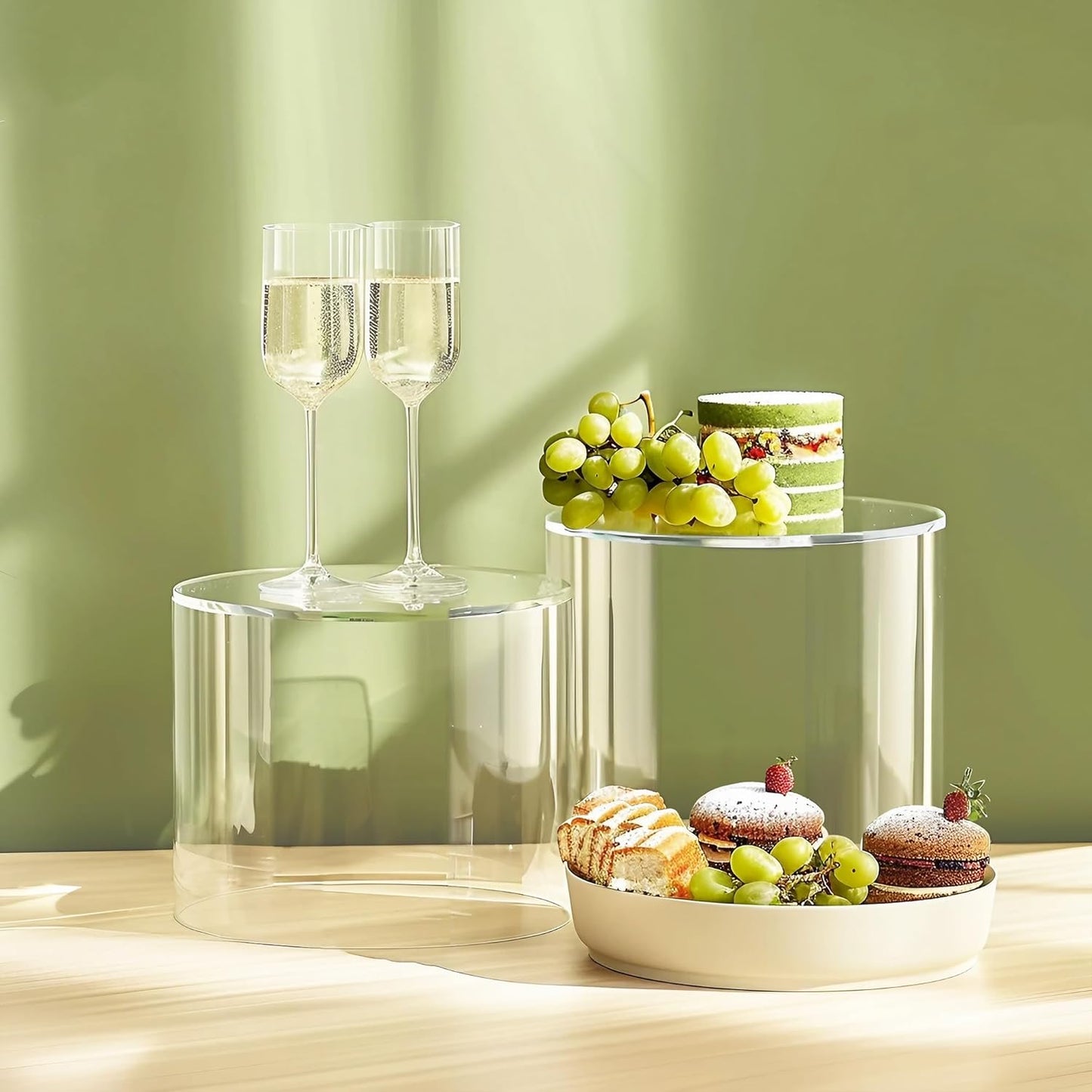 6Pcs Buffet Risers, Food Risers for Buffet, Acrylic Boxes for Display Round Riser Display Cases Acrylic Round Display Base, Clear(Size 6",6.5",6.7",7",7.5",8")