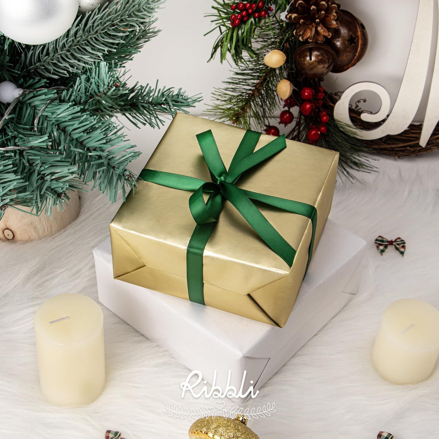 Ribbli Forest Green Satin Ribbon Double Faced Satin 1/2 Inch x Continuous 100 Yards-Green Ribbon for Gift Wrapping Crafts Wedding Decoration Bows Bouquet Floral Arrangement