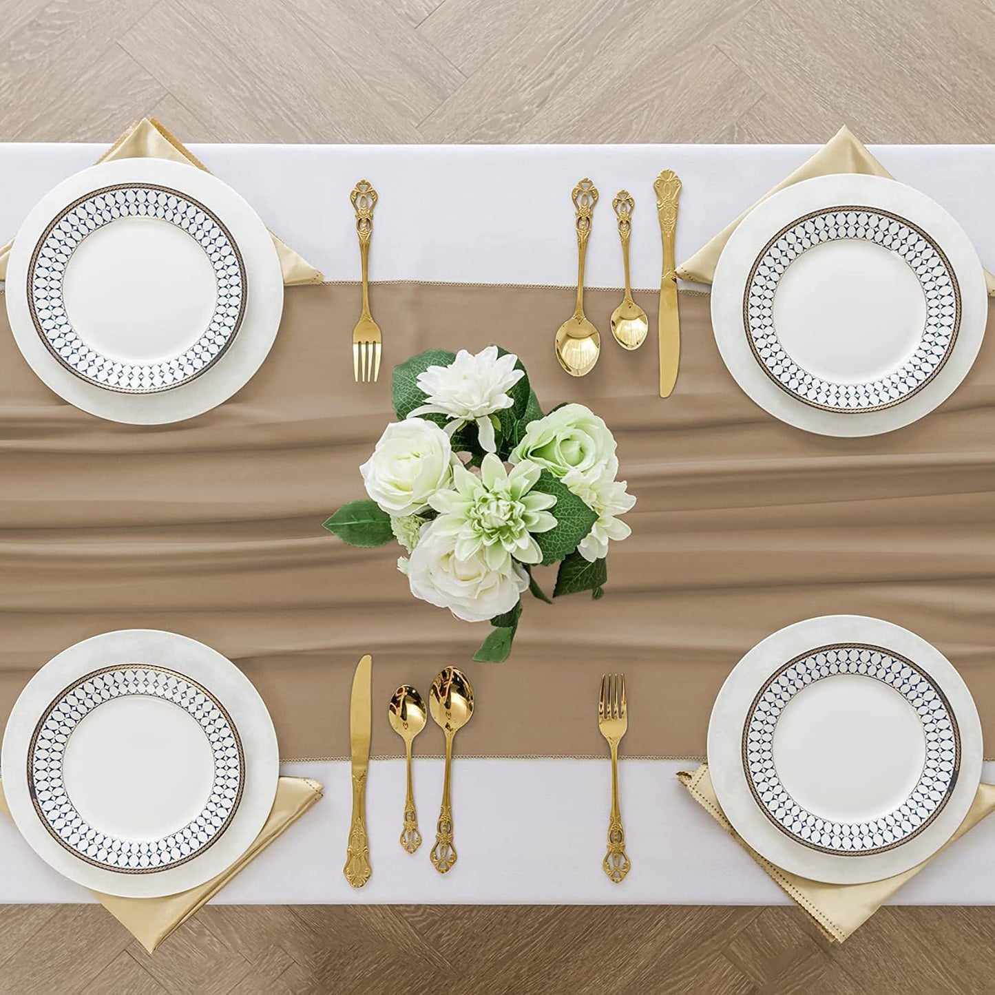 6 Pack 10 Ft Chiffon Table Runner Beige Gauze Long Table Runners 27x120 Inches Sheer Tulle Table Runner for Rustic Wedding Reception Bridal Shower Decorations Birthday Party