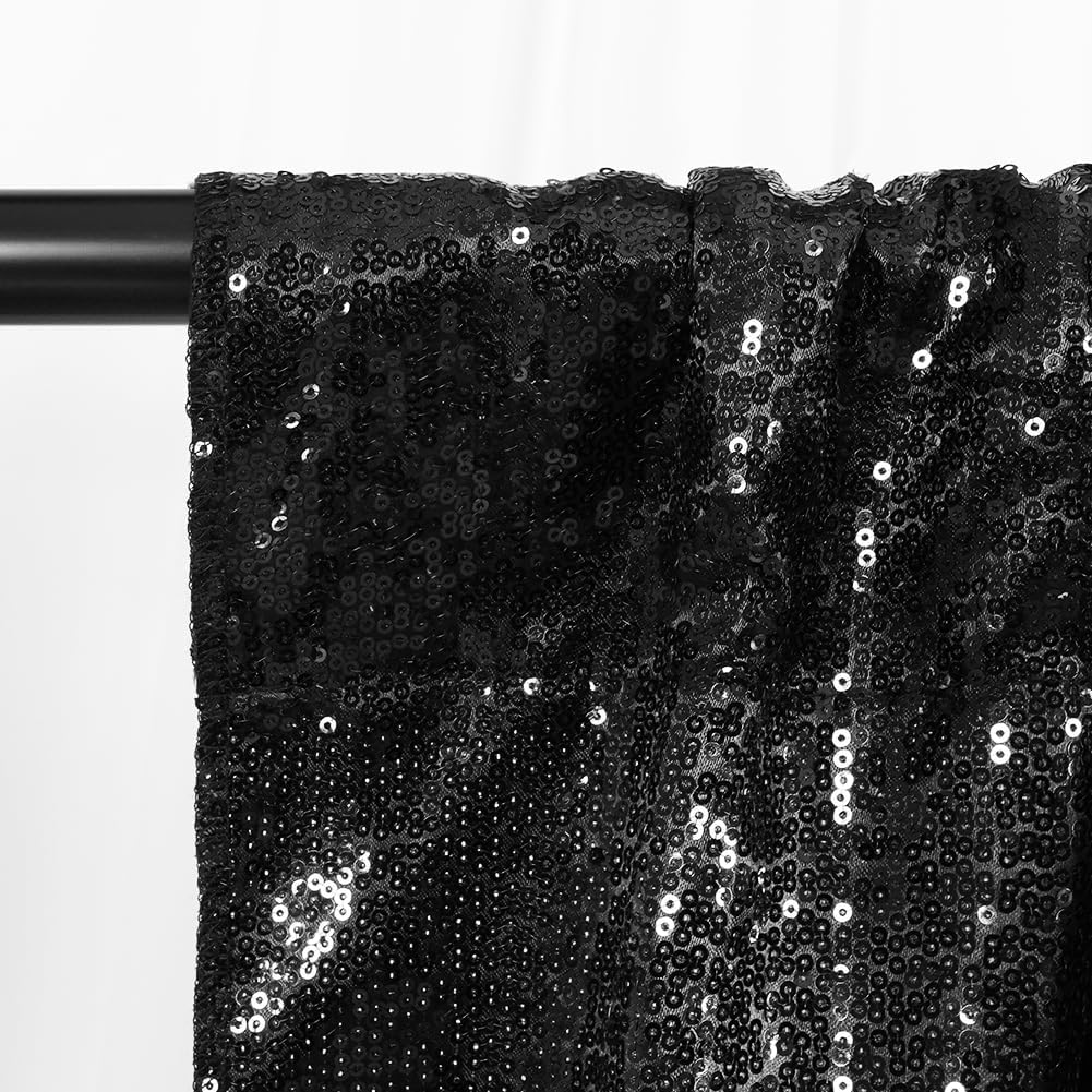 SquarePie Sequin Backdrop Curtain Not See Through Thick Glitter Background for Party 8FT x 10FT Black