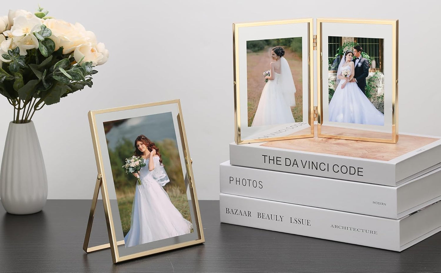 Gold 6x8''Floating Frame Set of 2,For Photo Sizes (3.5x5''4x6''5x7''),Metal Frames for Tabletop/Shelf Display,Classy Gift Choice for Wedding,Birthady,Home or Office Decor