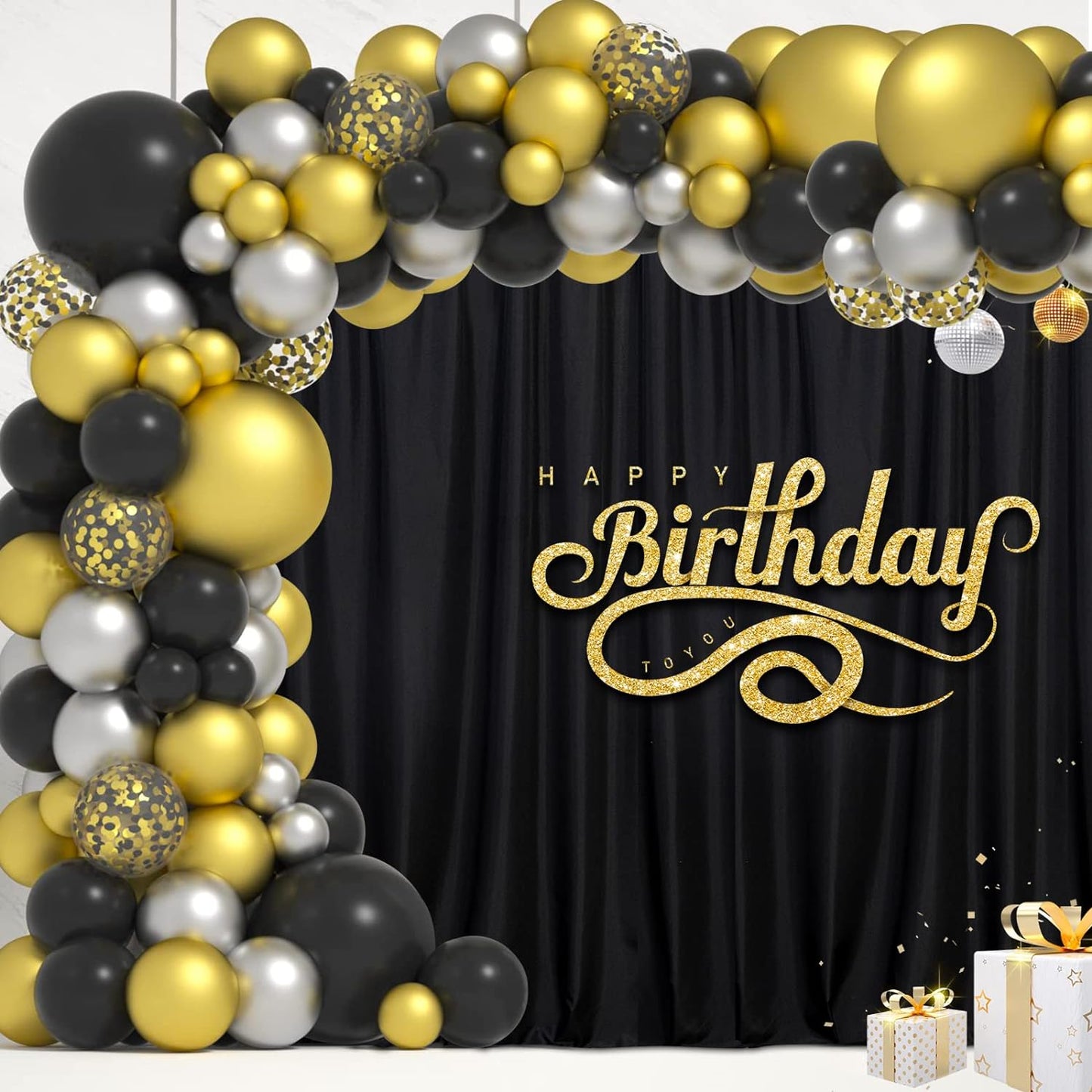 Black Backdrop Curtain for Party, Halloween Backdrop Rod Pocket Photo Drapes Panels Fabric Curtain Backdrop Black Birthday Party Decor for Boys Teens Men,5ft x 7ft, 2 Panels