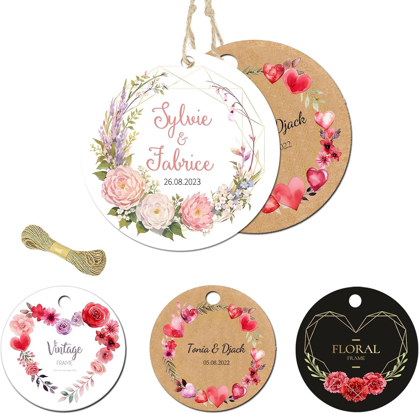 Custom Tag Personalized Hang Tags with Your Business Logo Round/Square Small Card Party Decoration Paper Label Gift Birthday Wedding Favors Tag (Black)