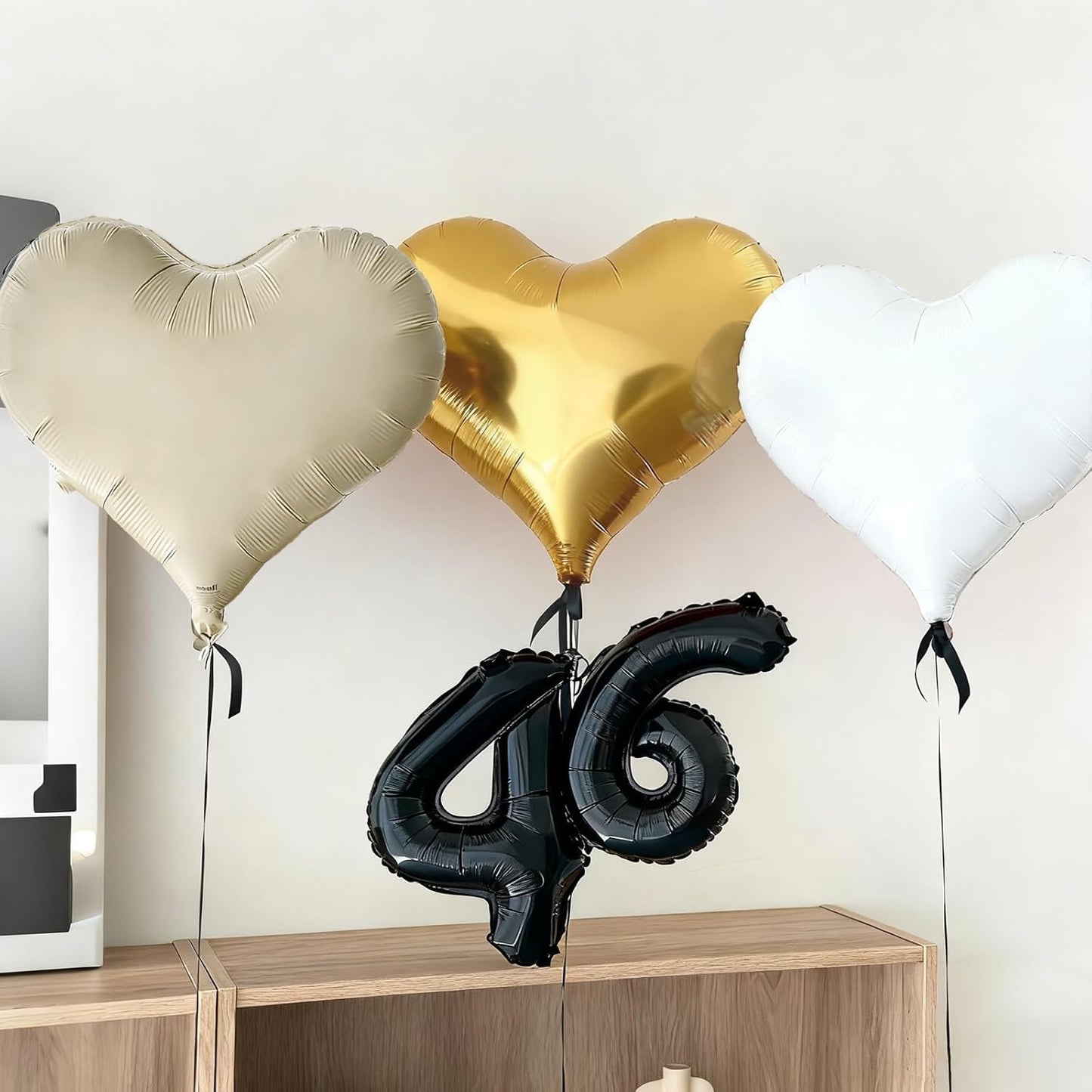 White Gold Heart Balloons,24Inch Large Cream White Heart foil Balloon for Valentine's Day Birthday Wedding Baby Shower Anniversary Decorations
