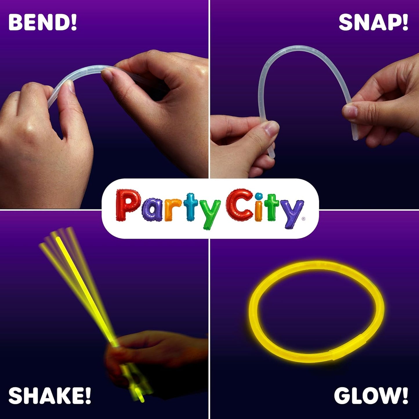 Party City 300 Glow Sticks Bulk Party Pack 8”– Neon Glow in the Dark Party Supplies, Glowsticks with Connectors Bracelets & Necklaces, Light Up Favors for Kids, Adults, Birthdays, Parties, Decorations