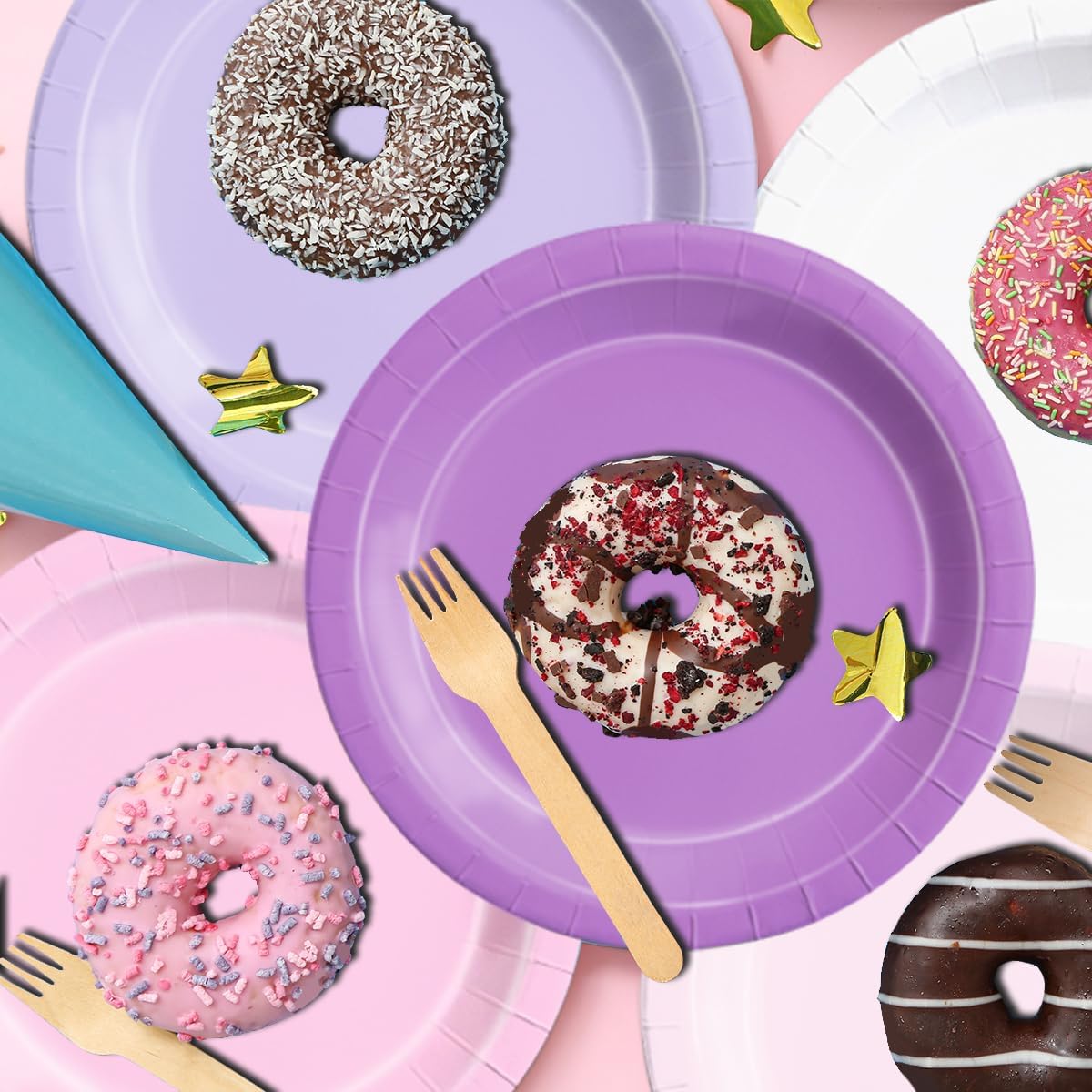 CMUSKO Pink and Purple Decorations-150Pcs Light Purple Pink Plates and Napkins Serves 50,Lavender Tableware Birthday,Birthday,Wedding