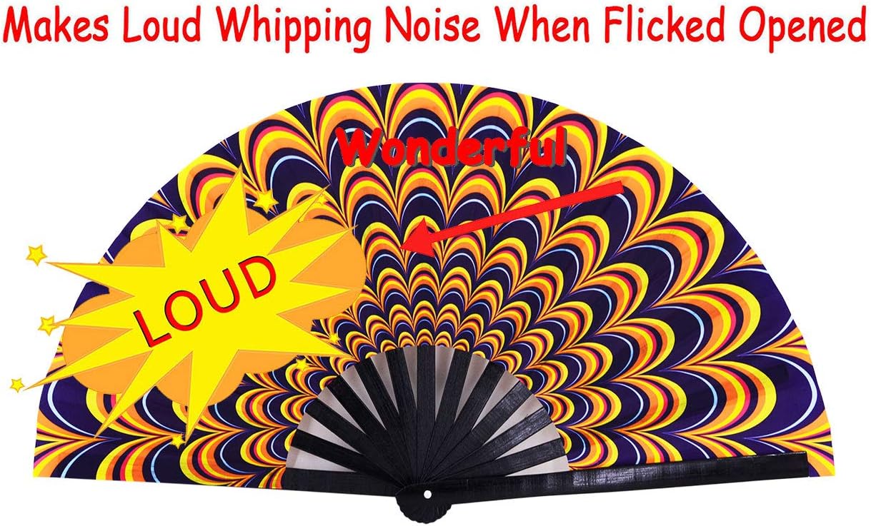 Amajiji Large Folding Hand Rave Fan Popping Fan for Line Dancing Clacking Fans for Boots On The Ground Dance,Party,Decoration,Festival (Peacock)