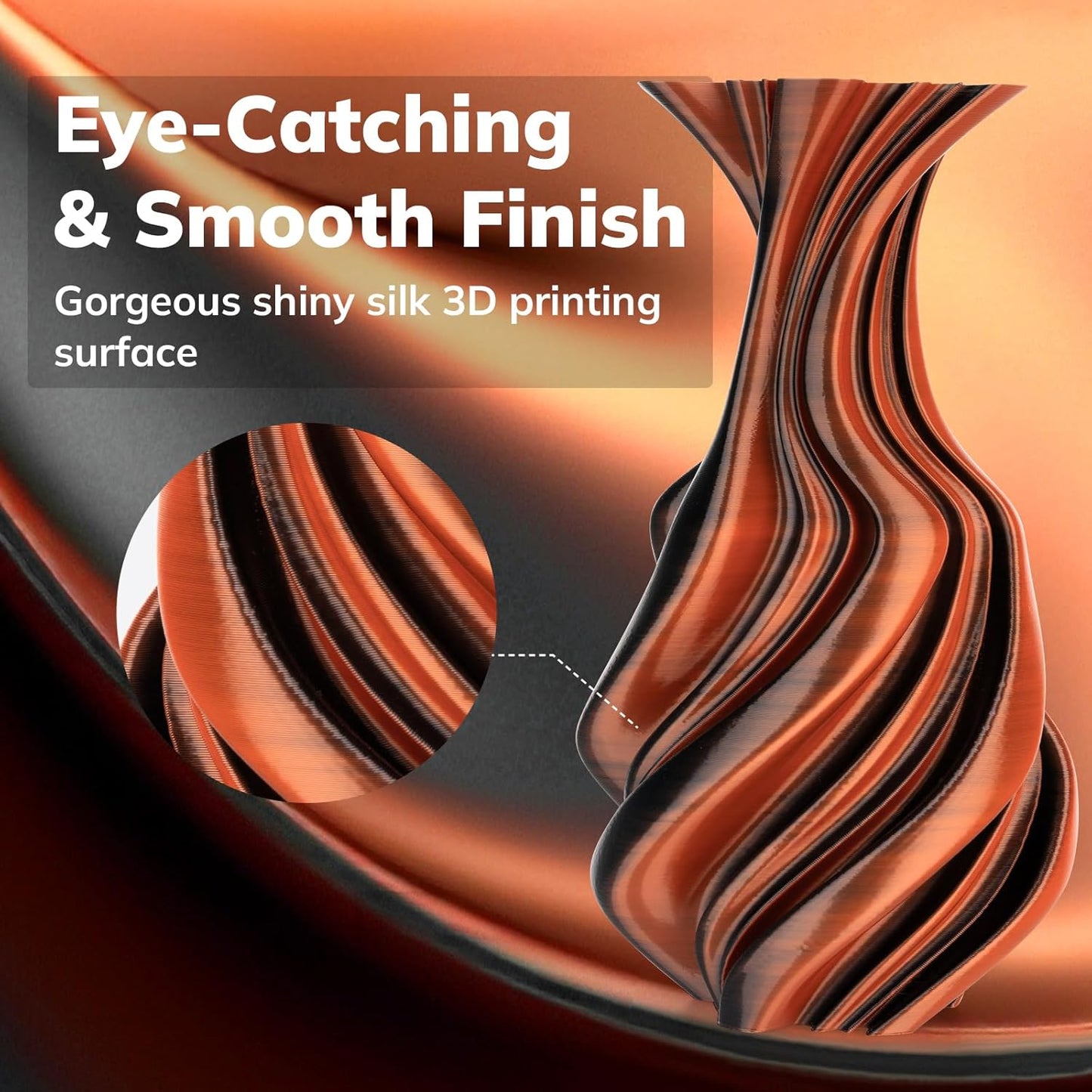 AMOLEN Silk PLA 3D Printer Filament, Dual Color Black Orange PLA 1.75mm, Shiny Color Change Filament 3D Printing PLA Filament for Most FDM 3D Printer, 1kg Spool(2.2lbs)