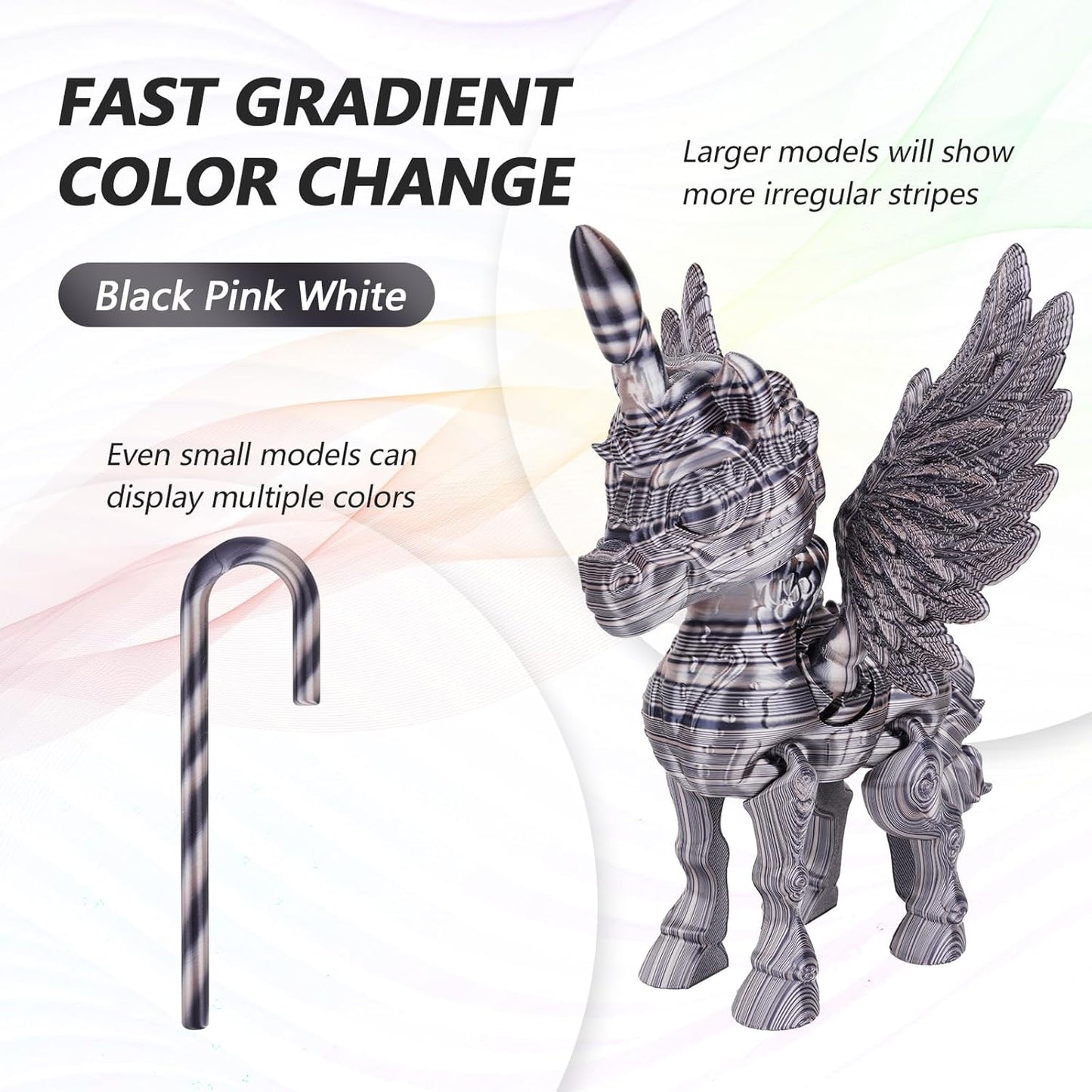 AMOLEN Silk PLA 3D Printer Filament, Shiny Multicolor Rainbow PLA Filament 1.75mm, Fast Color Change PLA 3D Printing Filament for Most FDM 3D Printer, Black Pink White, 1kg (2.2lbs)