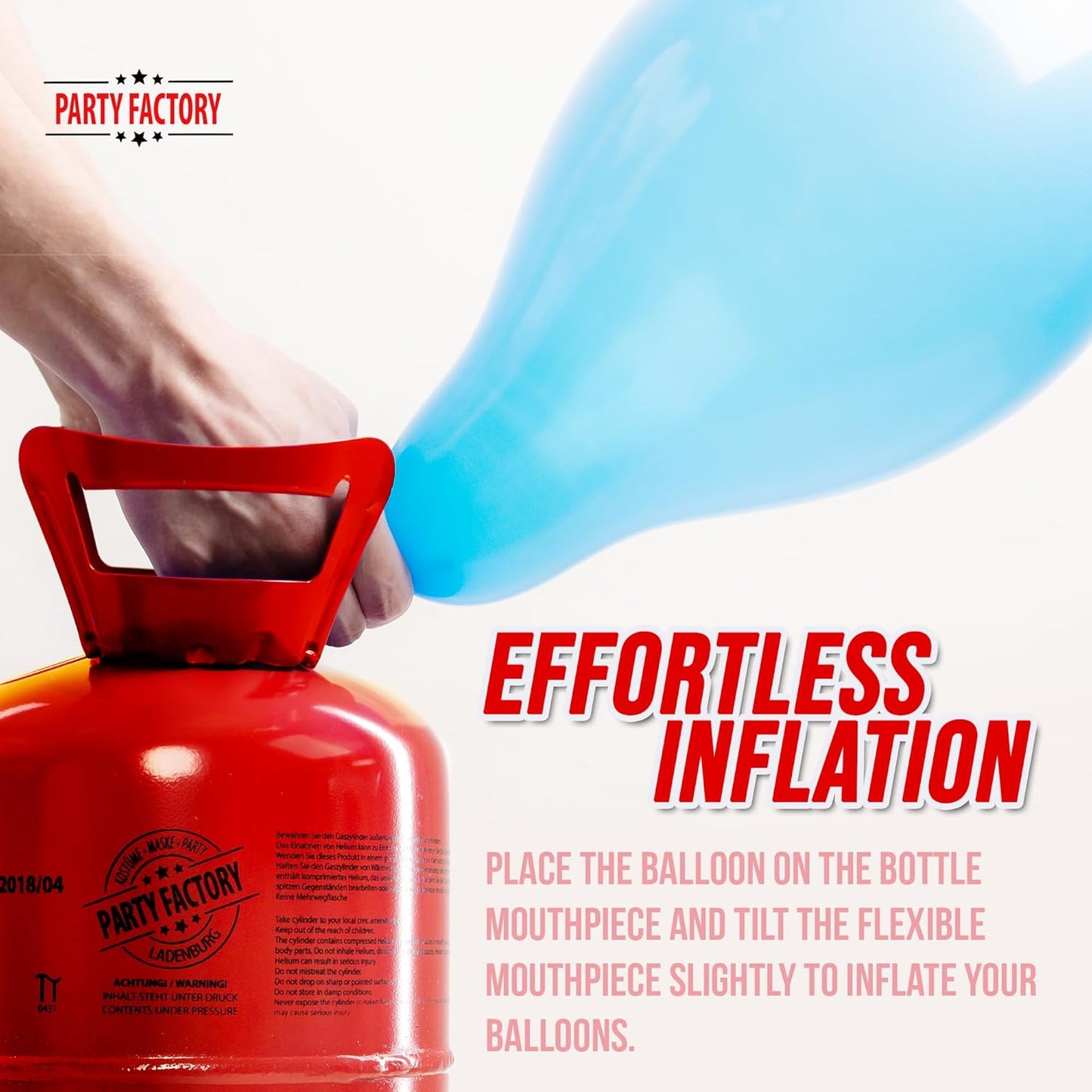 Party Factory set of 3 helium tanks for 20 balloons each, 3 helium cylinders with 5 cu. ft. gas each for party latex-, foil balloons