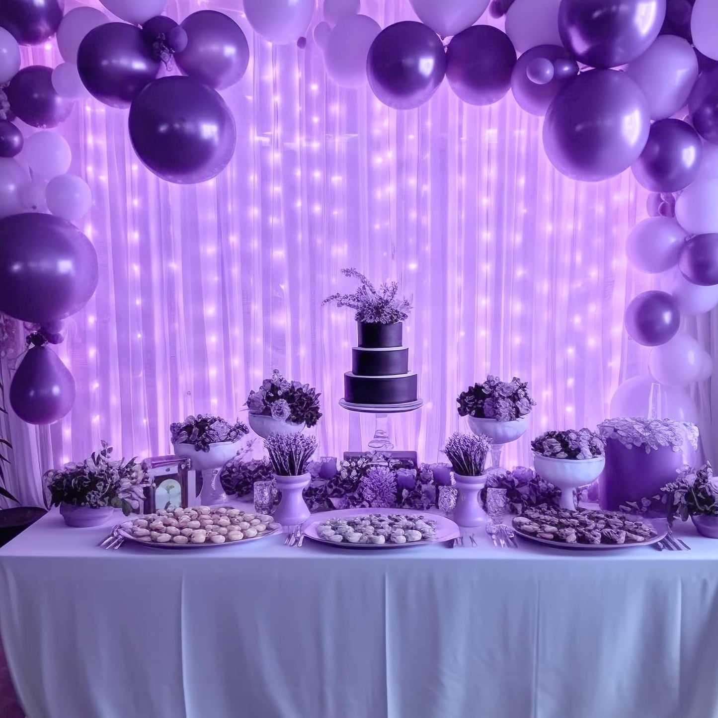 Lavender Sheer Backdrop Curtain with Led Lights for Baby Shower Girls Wedding10ft X 10ft Lavender Tulle Backdrop Curtain for Bridal Shower Birthday Party Photoshoot Arch Background Decorations