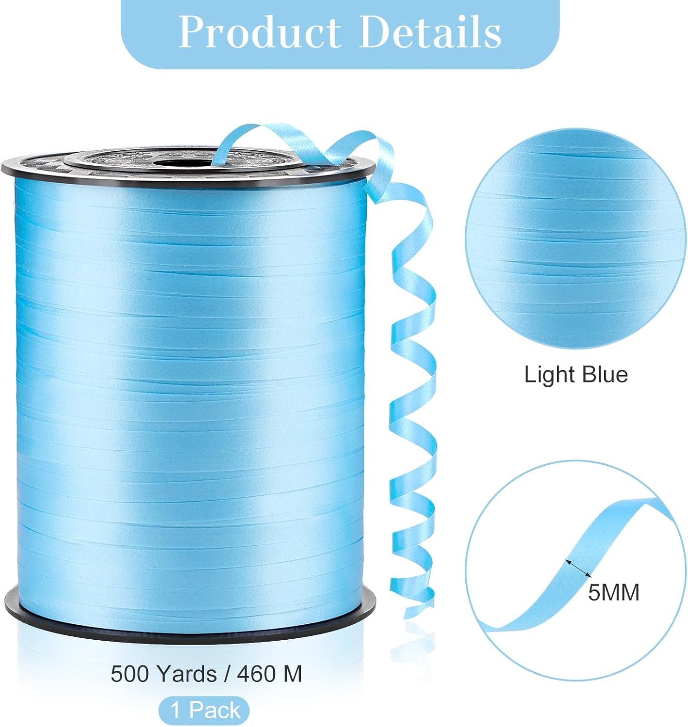 500 Yards Light Blue Curling Ribbon-Balloon String-Balloon Ribbon Roll for Party Decoration, Gift Wrapping, Wedding, Art Crafts, Florist Flower