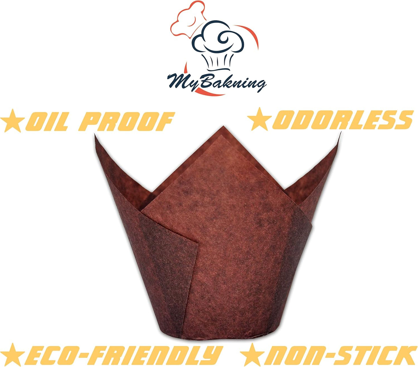 Jumbo Extra Large size Brown Tulip Baking Cups 2-1/4"(Base diameter) x 3-3/4"(Wall height) Greaseproof paper baking cupcake Muffin liners, Case of 130 pcs
