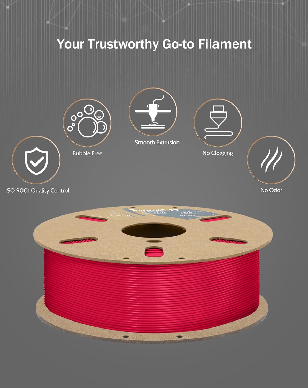 DURAMIC 3D PLA+ Filament 1.75mm 1Kg Wine Red, PLA Plus 3D Printer Filament 1Kg Spool(2.2lbs) Tougher and Stronger, Dimensional Accuracy Probability +/- 0.02mm