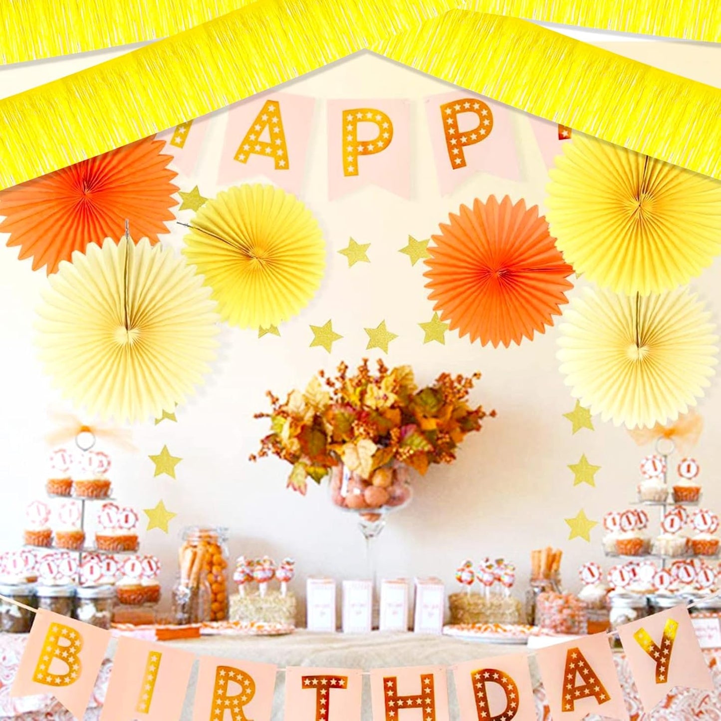 6 Pack 10 Feet Foil Fringe Garland Metallic Tinsel Streamers Banner Wall Hanging Curtain Backdrop Banner for Parade Floats, Thanksgiving, Christmas, Birthday, Halloween Party Decorations(Yellow)