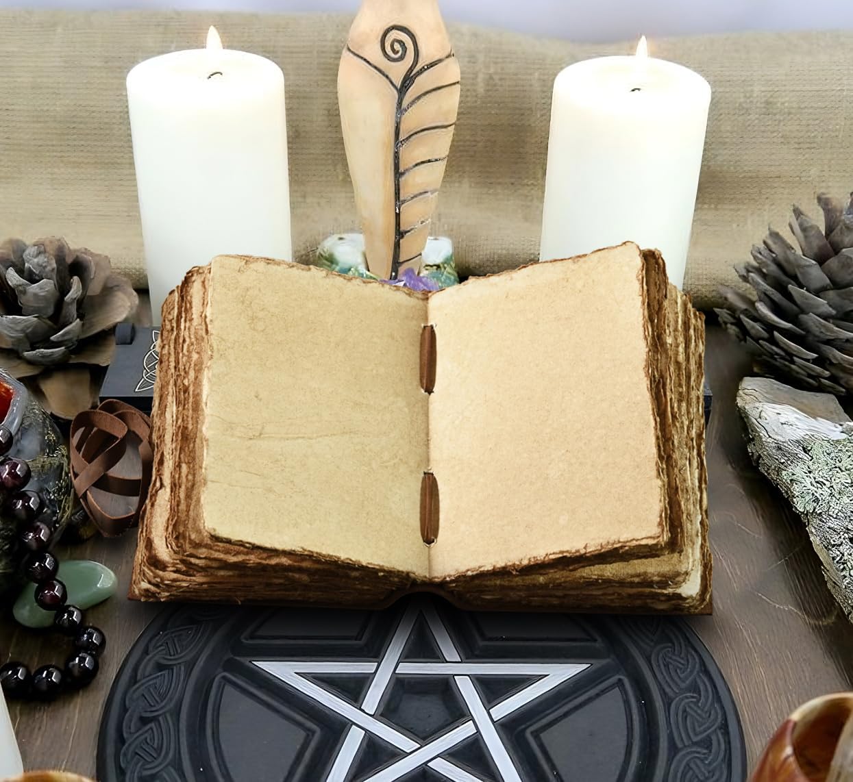 Urooj Handicraft 400 Page Book Of Shadows journal blank dream catcher with owl leather witchcraft books grimoire spell sketchbook college poetry personal notebooks (Owl 2)