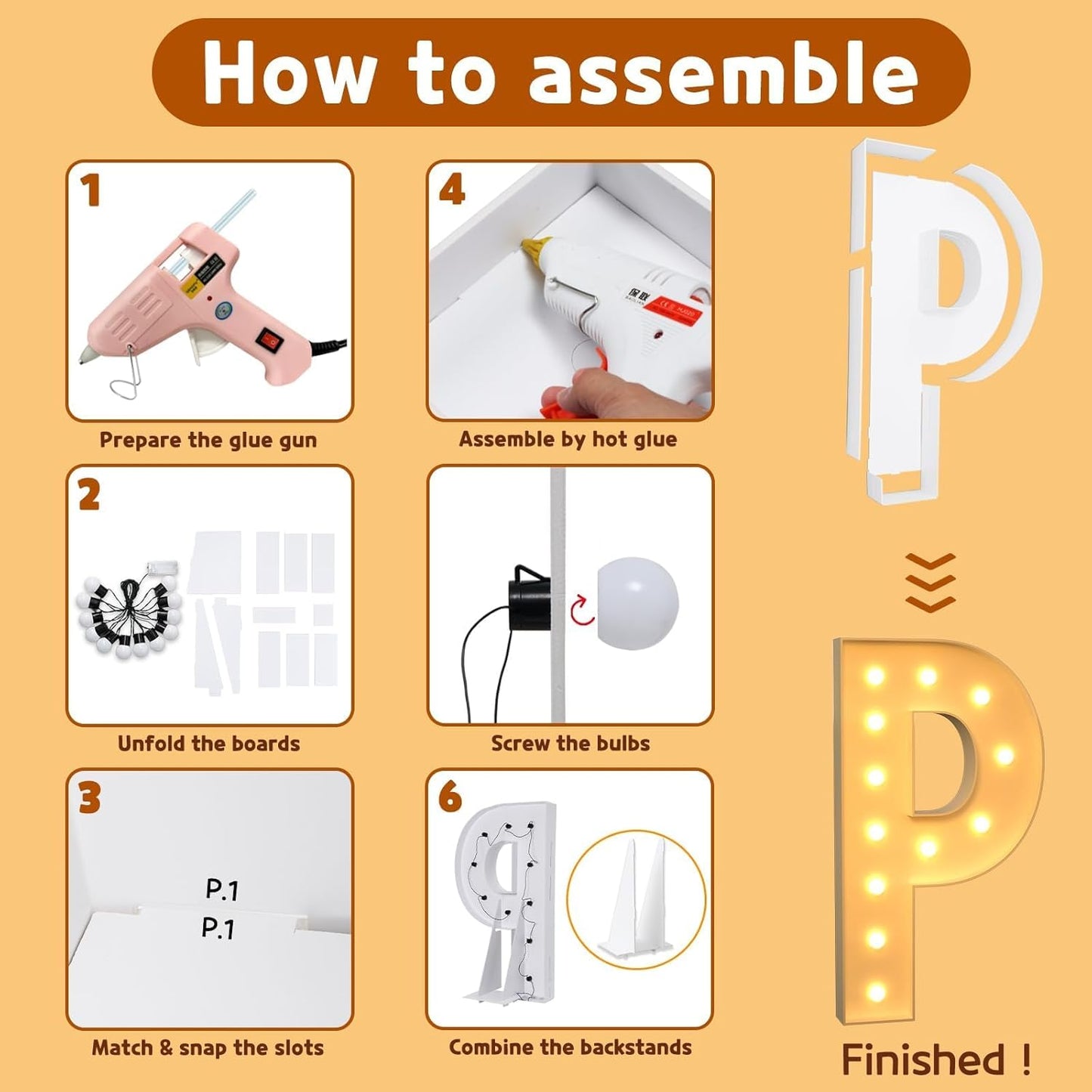 imprsv Marquee Light Up Letters, 4FT Mosaic Letters with Light for Baby Shower Graduation Party Decor, Large P for Engagement Wedding Party Decorations (Need to Assemble)