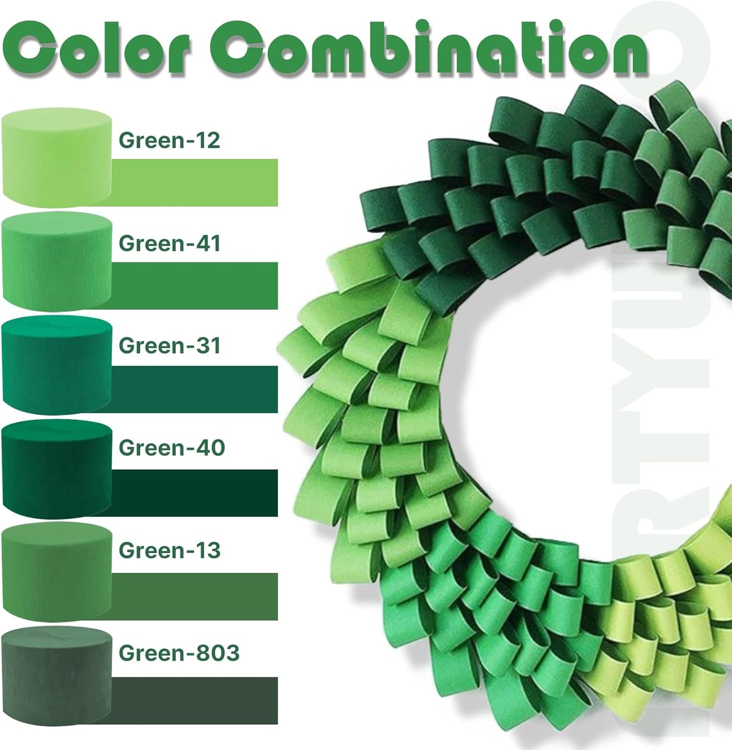 PartyWoo Dark Green Crepe Paper Streamers 4pcs 328ft Pack of Emerald Forest Hunter Green Crepe Paper Streamers for Birthday Baby Shower Woodland Dinosaur Jungle Football Theme Party Decorations