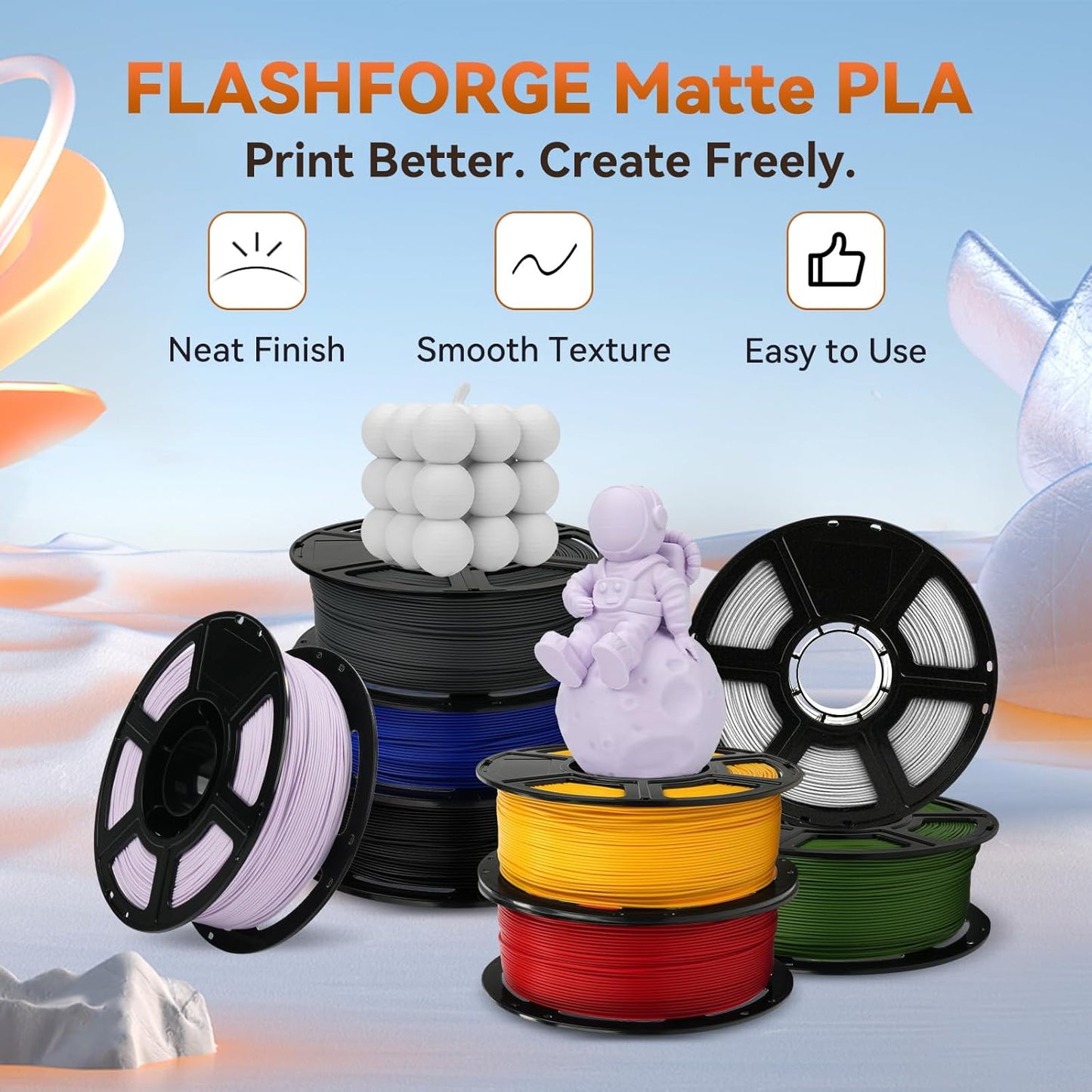 FLASHFORGE PLA Filament 1.75mm +/- 0.02mm, Matte Grey 3D Printer Filament 1kg (2.2lbs) Spool, Excellent Printing Performance, Easy to Use for Most FDM 3D Printers