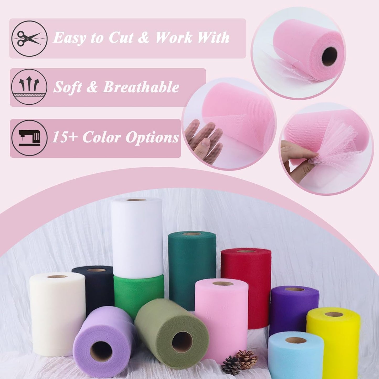 Pink Tulle Fabric Roll 6" by 100 Yards (300 ft) Soft Tulle Spool for DIY Crafting Favor Supplies, Tutus, Wedding, Party Decorations, Gift Wrapping