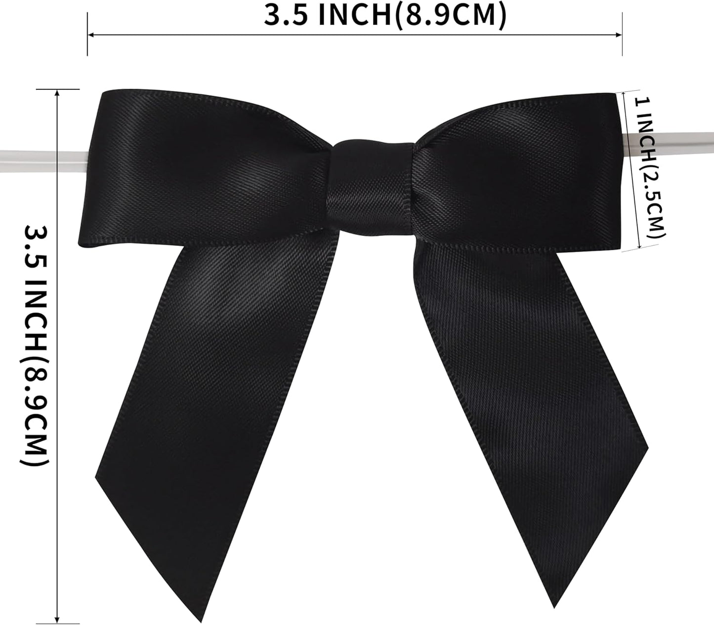 50pcs 3-1/2" Black Satin Ribbon Bows with Twist Ties Giant Bows for Fathers' Day 7th of July Gift Packing&Wrapping (Black)