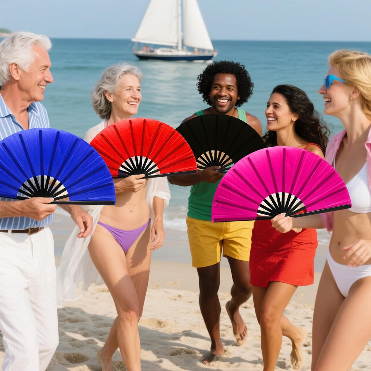 13inch Large Rave Fan Popping Clacking Fans for Line Dancing,Hand Fans for Women Foldable,Boots on The Ground Fan,Portable for Outdoor,Wedding,Party,Decoration (Four Colors)