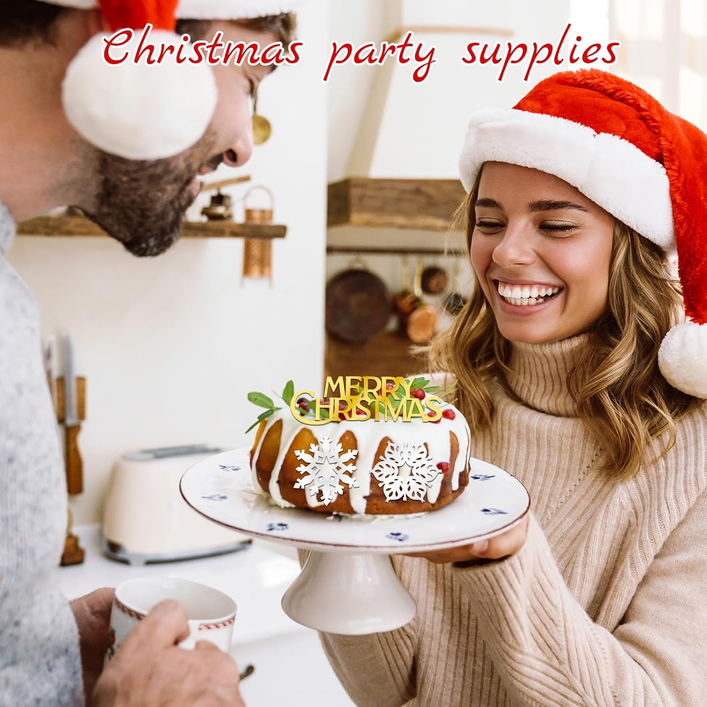 26 Pcs Merry Christmas Acrylic Cupcake Toppers Acrylic Mirror Snow Xmas Cupcake Picks New Year Party Cake Decorations