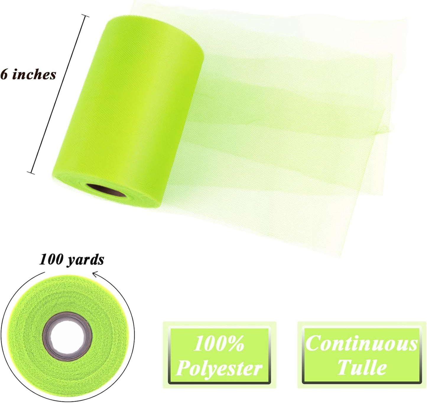 Spring Green Tulle Fabric Roll 6” x 100 Yards (300 ft) – Soft Tulle Spool for DIY Crafting, Halloween Costumes, Tutus, Wedding, Party Decorations & Gift Wrapping