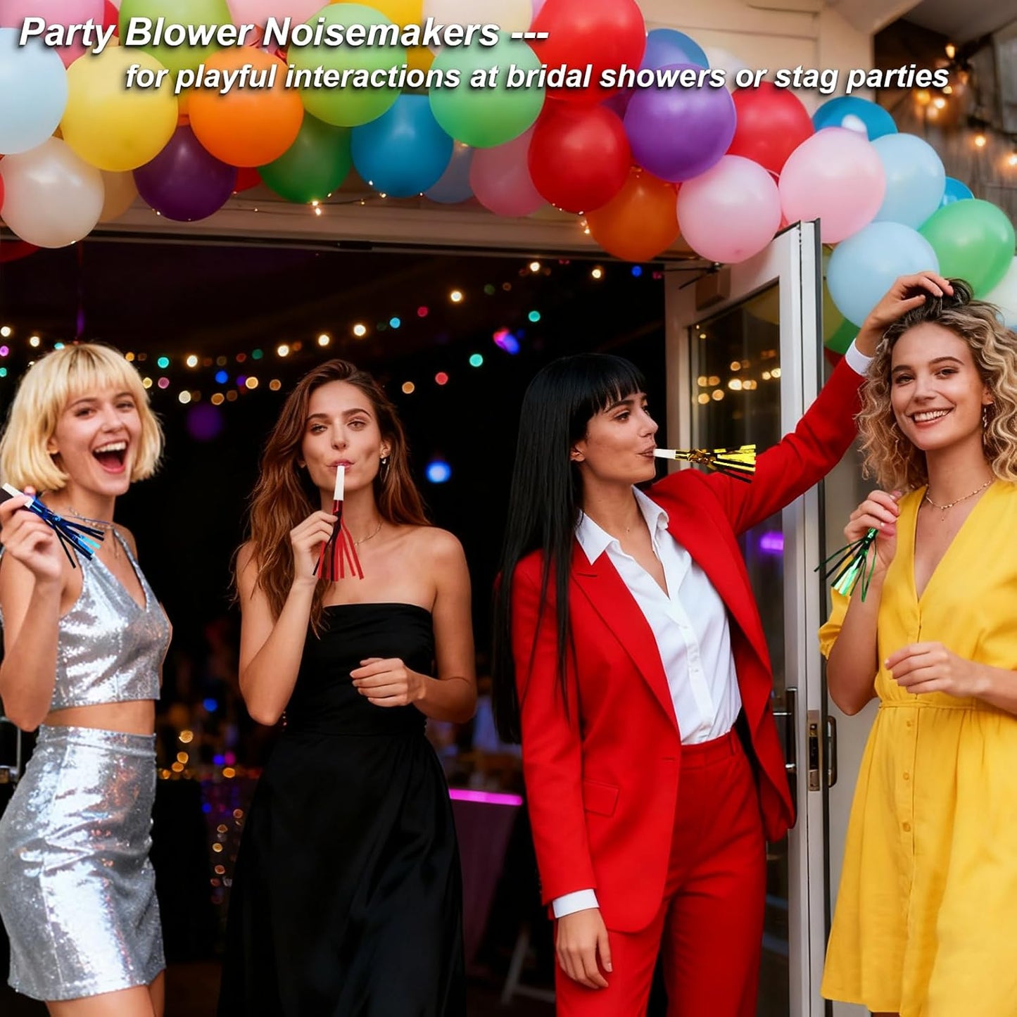 24PCS Bulk Party Blowers & Colourful Noise Makers - Fringed Glitter Party Horns Whistles for Birthday Graduation Christmas New Year - Premium Party Supplies (Mixed Colors)