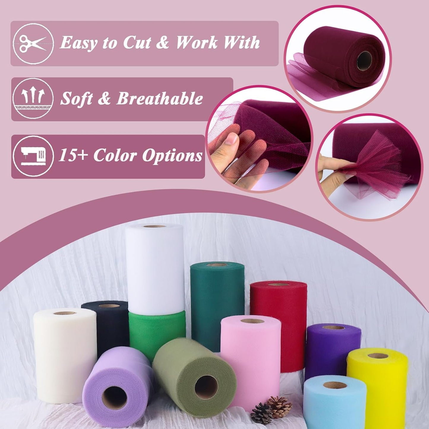 Wine Red Tulle Fabric Roll 6”by 100 Yards (300 ft) Soft Tulle Spool for DIY Crafting Favor Supplies, Tutus, Wedding, Party Decorations, Gift Wrapping