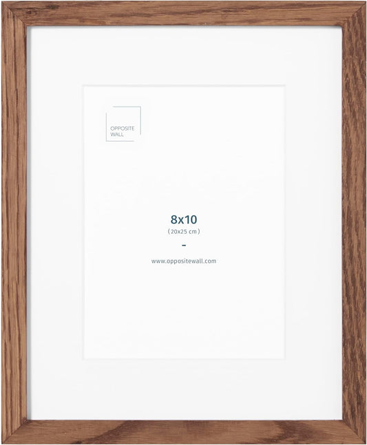 Opposite Wal - 8x10 in - Dark Solid Oak Wood Picture Frames with Mat - Wall Hanging & Tabletop Photo Frame - Pictures Display 5x7 with Mat, 8x10 without - Office, Gallery & Home Decor