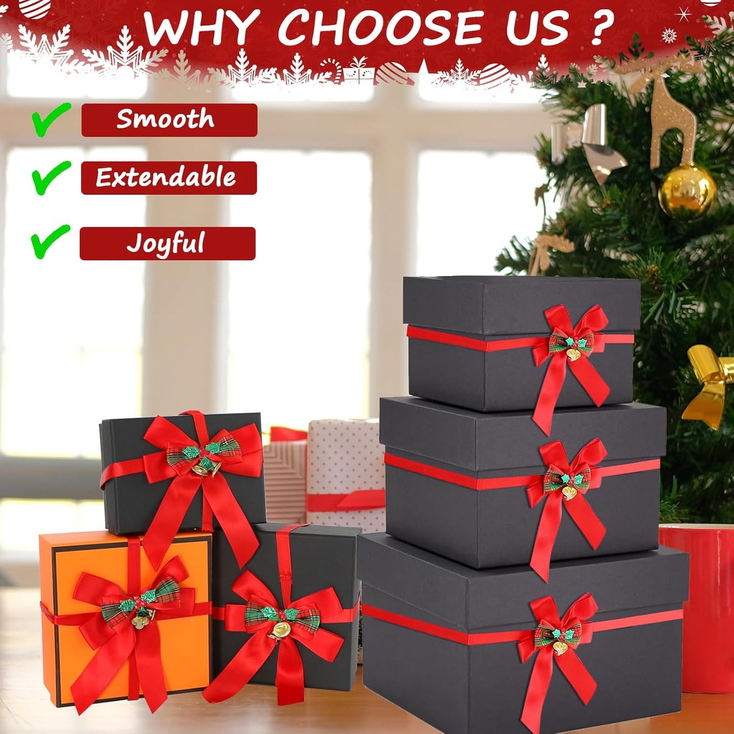 Christmas Bows for Gift Wrapping, 24 Elastic Red Stretch Loops with Bows,3 Sizes Red Bows Ribbon Crafts Perfect Boxes, Party Favors and Weddings