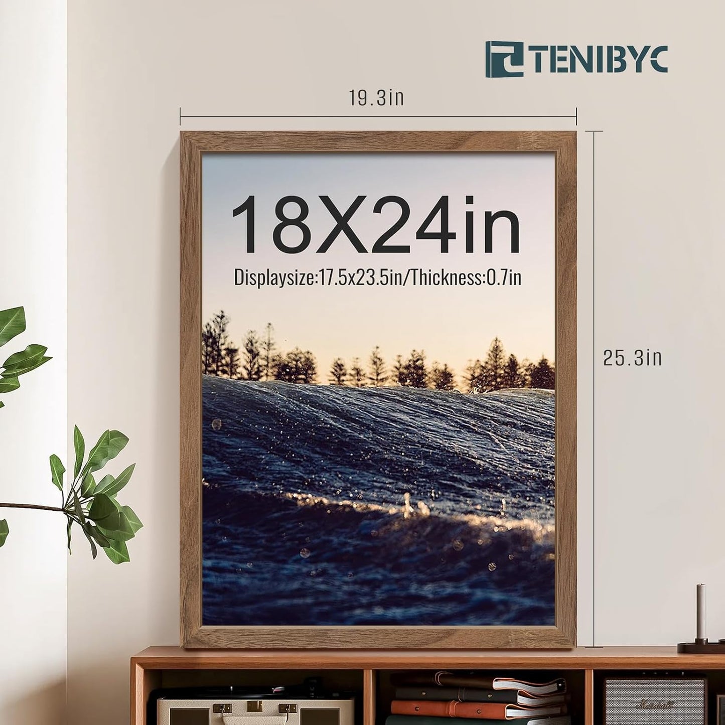 18x24 Frame Walnut 4 Pack, Brown Wood 18 x 24 Poster Frame, Display Pictures, Posters, Puzzles, Horizontal or Vertical Wall Hanging