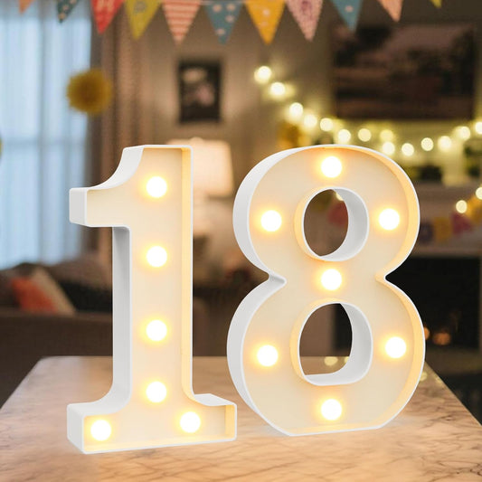 LED Marquee Light Up Numbers Sign - Lighted Birthday Numbers Sign for 18th Birthday Party Decoration, Bar Wall, Home, Table Room, Wedding and Christmas Decorations, Number 18