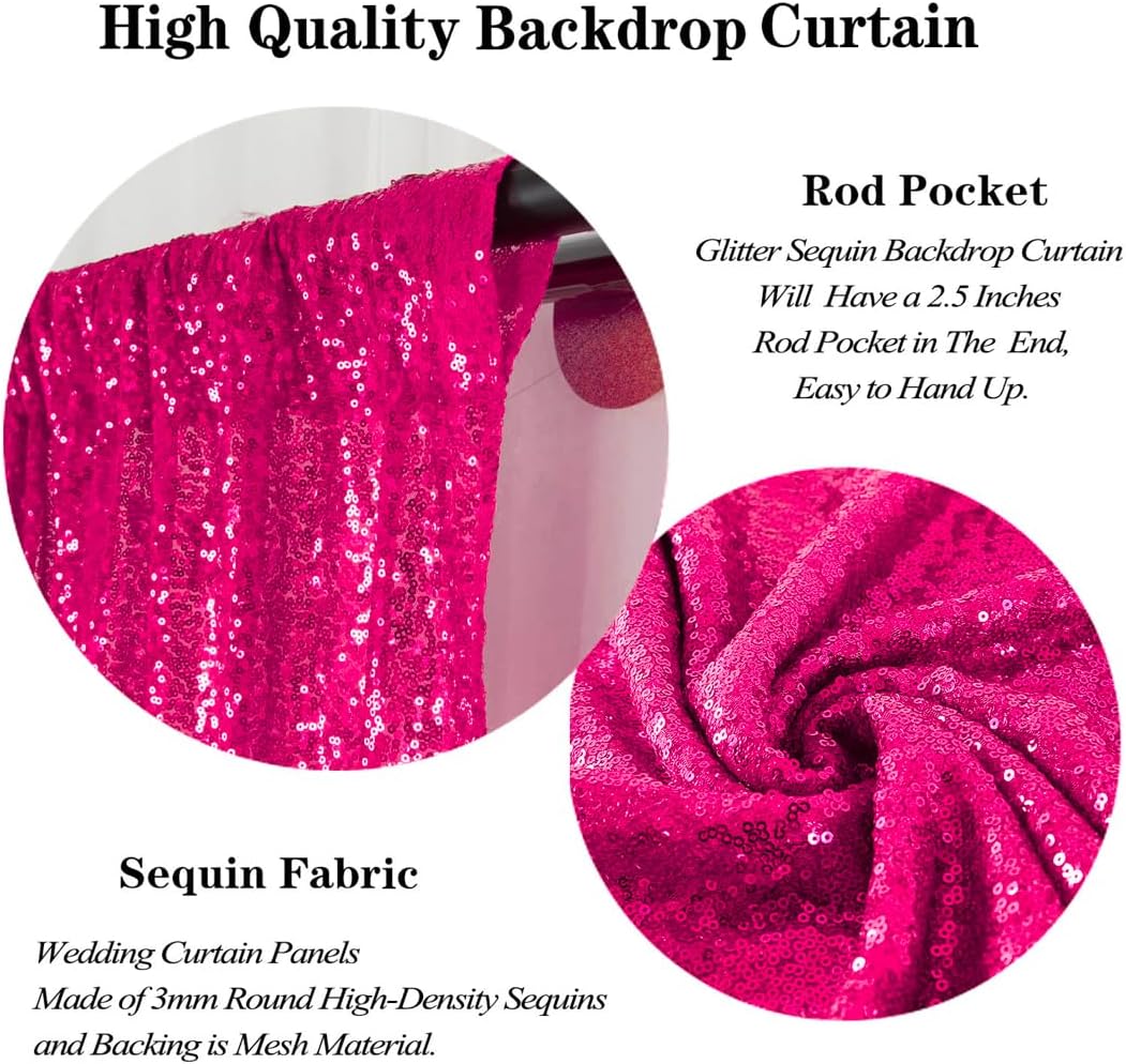 DUOBAO Sequin Backdrop Curtain 4FTx8FT Photo Background Hot Pink Curtains 8ft Backdrops for Photo Shoot Weddings Birthday Photography Backgrounds and Baby Showers (Fuchsia)