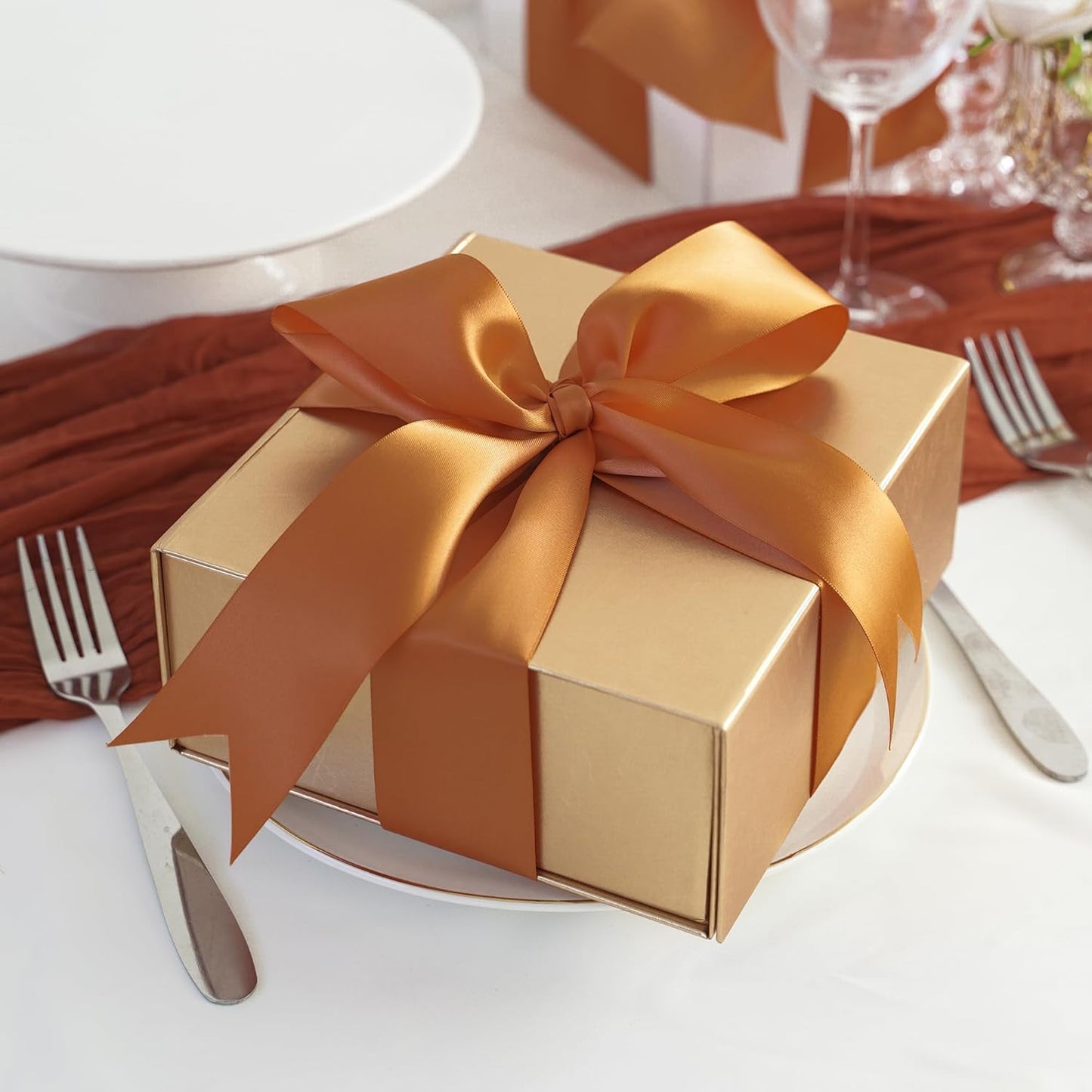 HUIHUANG Burnt Orange Ribbon 1-1/2 inch Double-Faced Satin Ribbon 50 Yards, Thick Fabric Ribbon for Flower Bouquets Gift Wrapping Crafts Bows Holiday Home Decor Wedding Bridal Shower Decoration