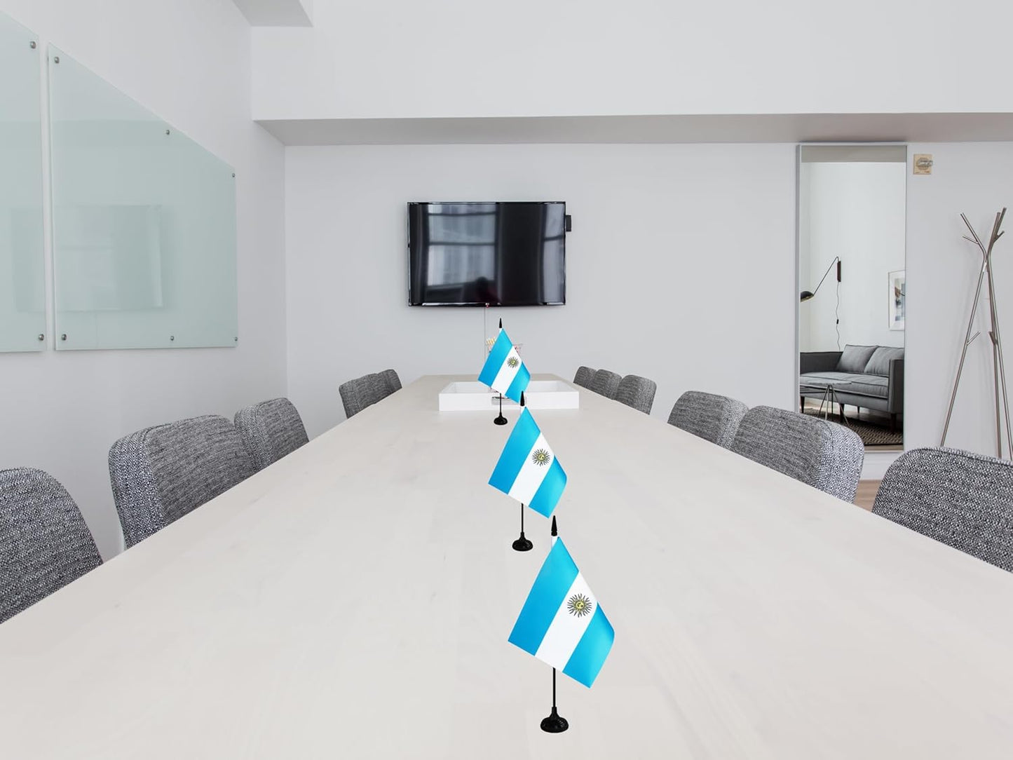 Argentina Desk Flag, 12 Pack Argentinian Table Office Flag with Black Solid Pole and Stand Base, International Country Flag, Festival Celebration, Classroom Meeting Desktop Decor (Argentina)