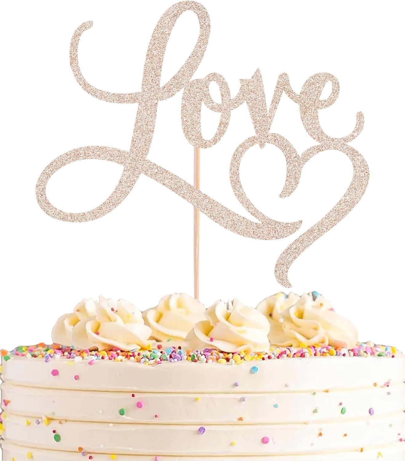 Love Cake Topper - Rose Gold Glitter Paper Wedding Cake Decoration Supplies, Perfect for Bridal Shower/Engagement/Anniversary/Birthday Party