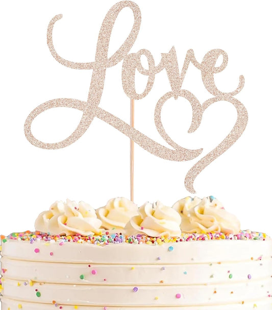 Love Cake Topper - Rose Gold Glitter Paper Wedding Cake Decoration Supplies, Perfect for Bridal Shower/Engagement/Anniversary/Birthday Party