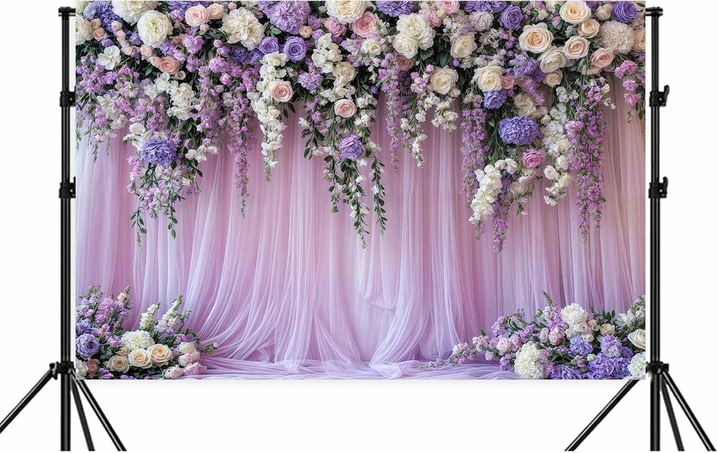 6x4ft Purple Lavender Floral Bridal Backdrop Wedding Flower Photography Backdrop for Girl Portrait Baby Shower Birthday Party Decor Banner Mother's Day Party Wall Backdrop Studio Photo Backgrounds