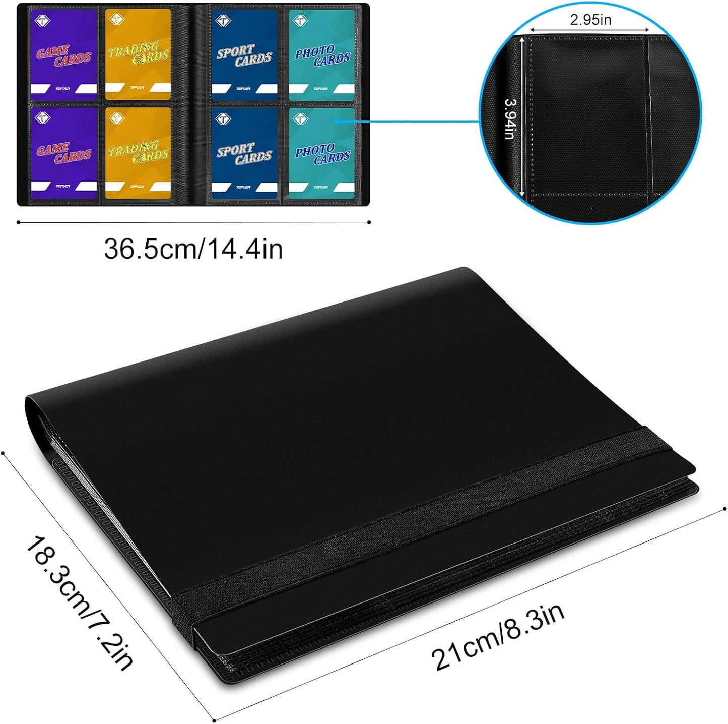 4 Pocket Card Binder for 160 Sleeves, Card Folder Ablum for Trading Cards Collection for Sports Cards, Baseball Cards, Game Cards, Mini TCG Binder Fit for MTG, Gift for Card Collector (Black)