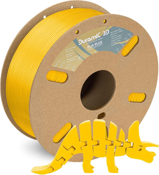 DURAMIC 3D PLA+ Filament 1.75mm 1Kg Yellow, PLA Plus Filament 1Kg Spool(2.2lbs) Tougher and Stronger, Dimensional Accuracy Probability +/- 0.02mm