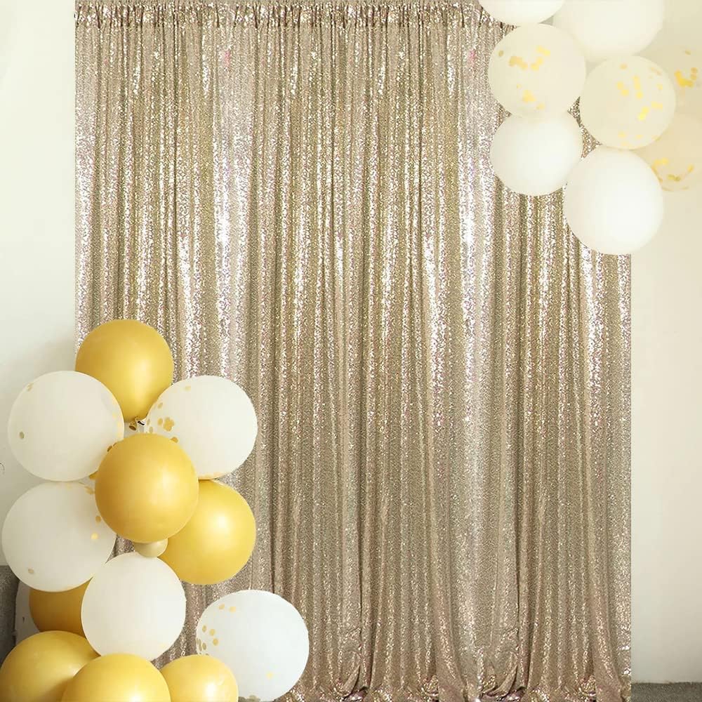 Champagne Sequin Backdrop Curtains 1 Panel 10FTx10FT Glitter Champagne Photo Backdrop Drapes Party Wedding Baby Shower Curtain Sparkle Photography Background