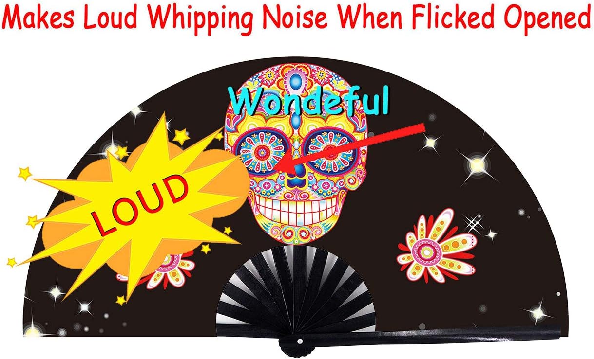 Amajiji Large Folding Hand Rave Fan Popping Fan for Line Dancing Clacking Fans for Boots On The Ground Dance,Party,Decoration,Festival (Alien)