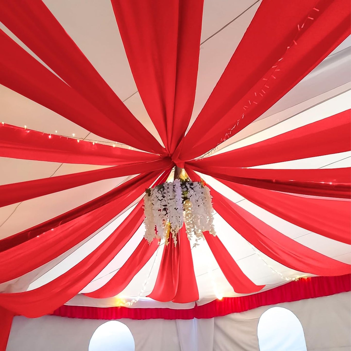 6 Panels Red Ceiling Drapes for Wedding 5ftx20ft Chiffon Fabric Arch Draping Curtains Sheer Drapery for Party Ceremony Birthday Baby Shower Reception Stage Swag Ceiling Decorations