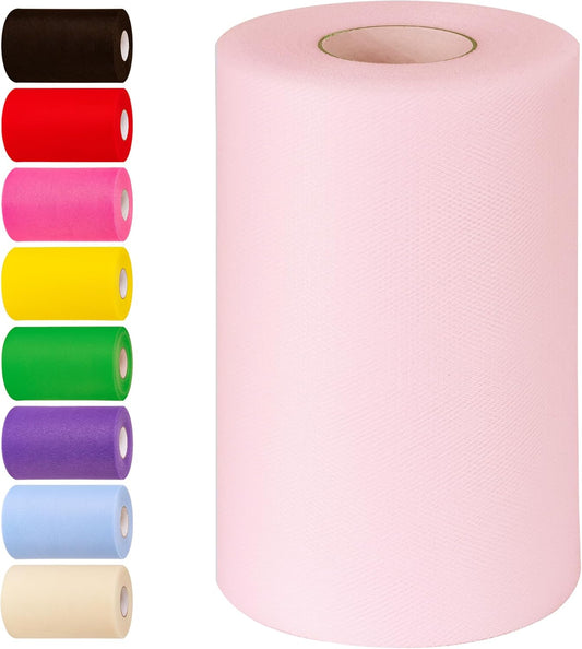 Light Peachy Tulle Fabric Rolls 6 Inch by 100 Yards (300 feet) Tulle Roll Spool Fabric for DIY Tutu Skirt Baby Shower Birthday Party Wedding Decorations Christmas Craft Supplies (Light Peachy)