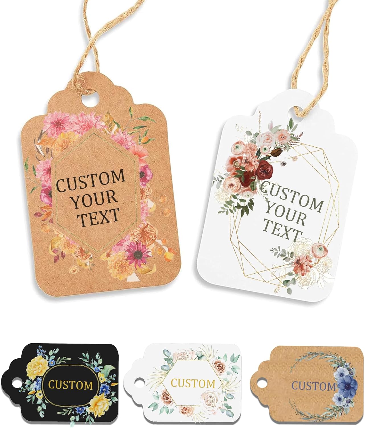 Custom Gift Tags, Personalized Hang Tags with Your Business Logo Small Card Party Decoration Paper Gift Tags for Birthday Wedding Christmas