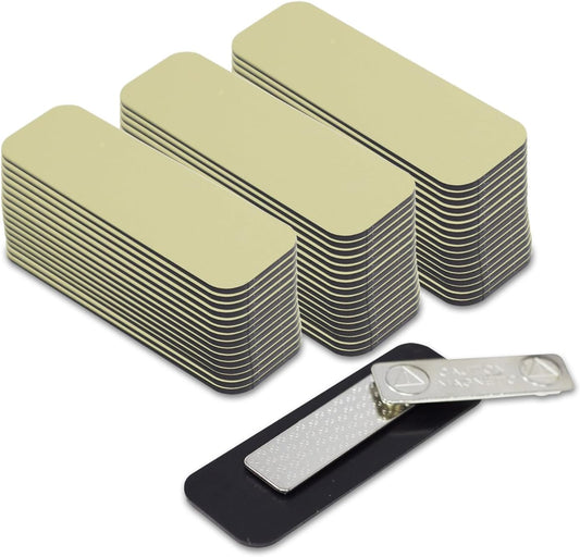 Name Tag/Badge Blanks - 50 Pack - 1" X 3" (Brushed Gold) Round Corners, Magnetic Backing