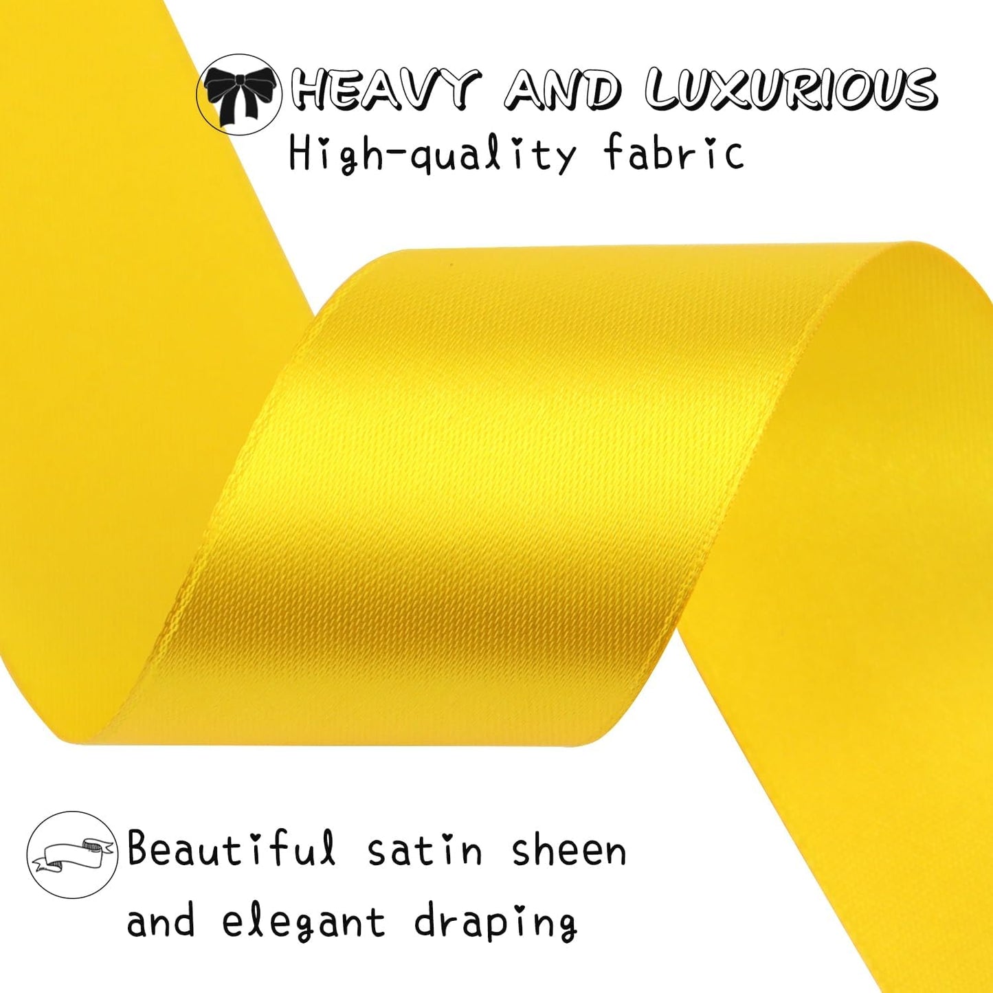 Yellow Solid Satin Ribbon 1-1/2 Inch 50 Yards Solid Polyester Fabric Ribbon for Gift Wrapping Wedding Christmas Baby Shower Birthday Party Decoration Handmade Immortal Flower Craft