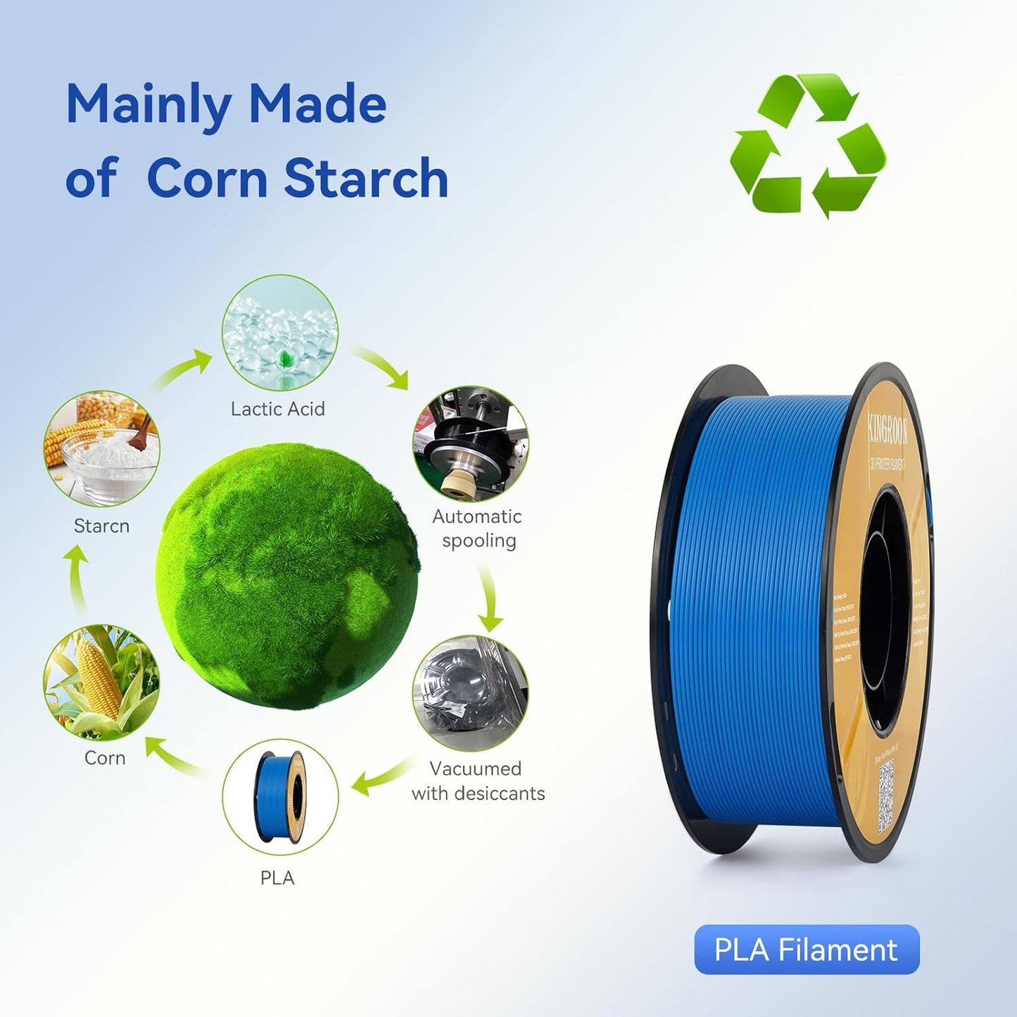 Kingroon PLA Filament 1.75mm 3D Printer Filament Blue Pla Filament 1kg Filament Dimensional Accuracy +/- 0.02mm, Fit Most FDM Printer,Light Blue